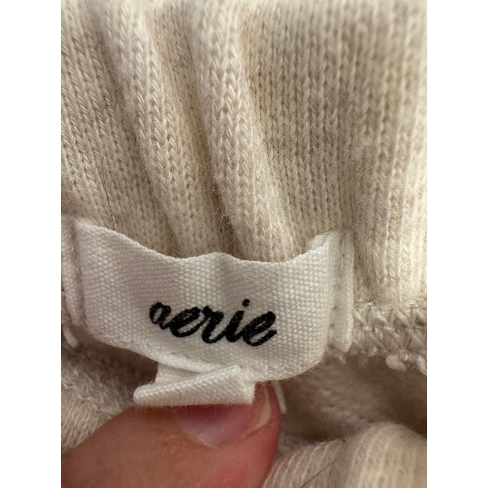 Aerie Women M Oatmeal Heather Fleece Skater Mini Skirt Elastic Waist Raw Hem - Picture 2 of 8